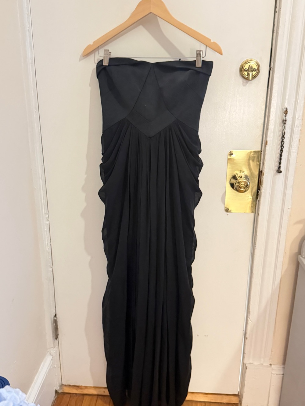 Badgley Mischka Black Strapless Ruched Evening Gown